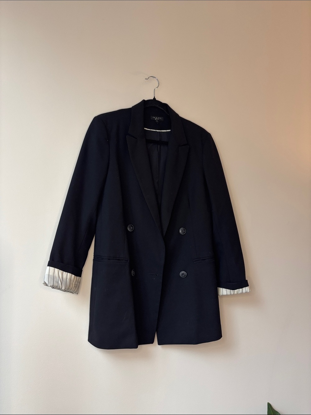 rag & bone Black Blazer Single Breasted Virgin Wool Polyester